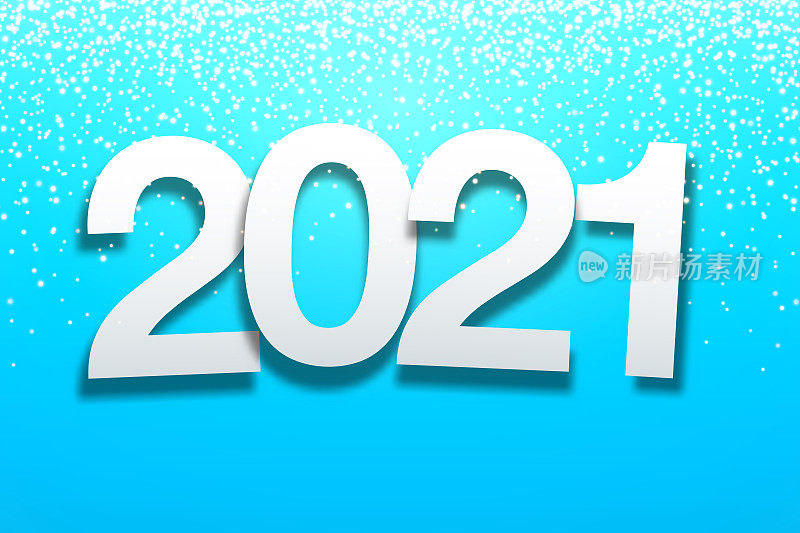 2021 -纸字体与金色闪光的蓝色背景